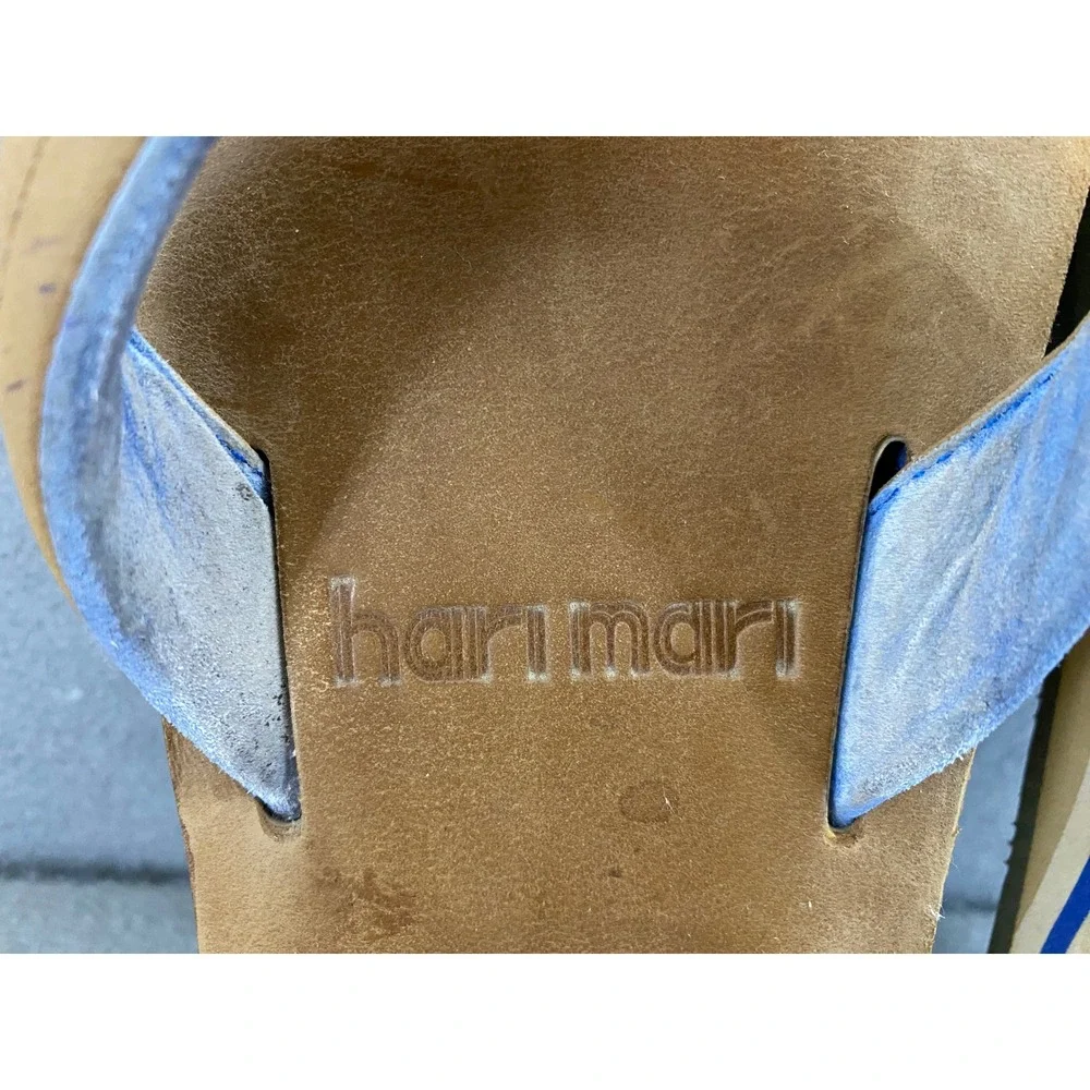Hari Mari Fields Men 7 Tan Nubuck Leather Flip Flops Navy Blue Stripe Sandals